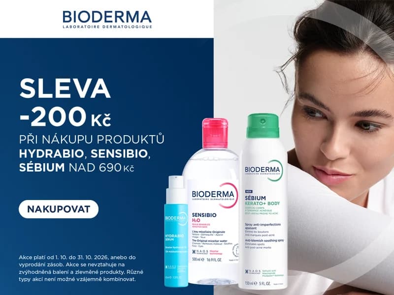 Sleva 200 Kč při nákupu produktů Bioderma Hydrabio, Sensibio a Sébium nad 690 Kč